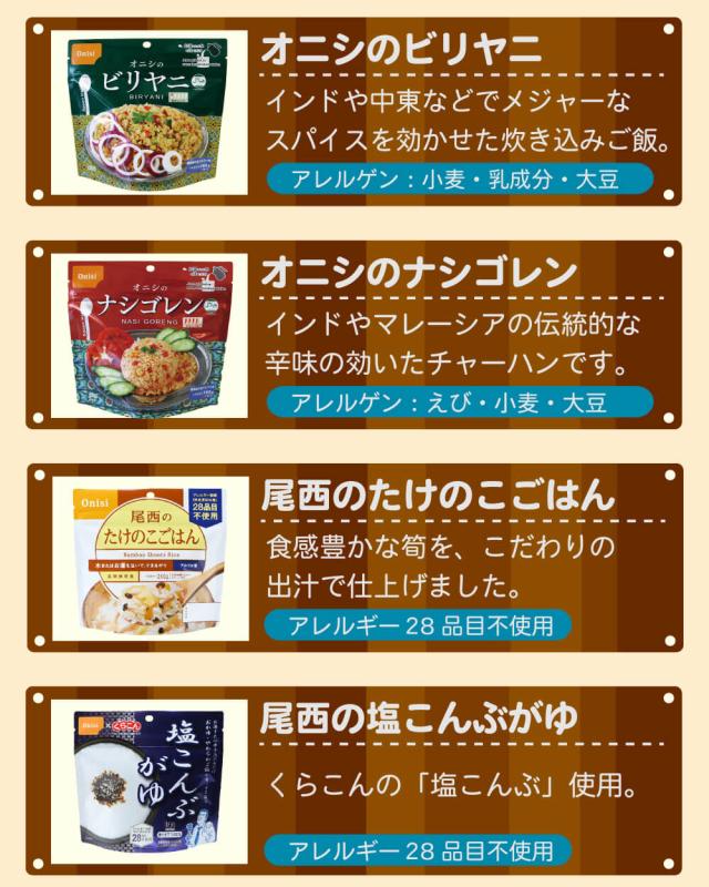 非常食セット 尾西食品 アルファ米 32食セット 全16種類x各2袋コンプリートセット 5年保存食 防災マニュアル付 アレルギー対応食入 尾西のアルファー米 onisi 賞味期限5年保存 防災用品 備蓄品_6