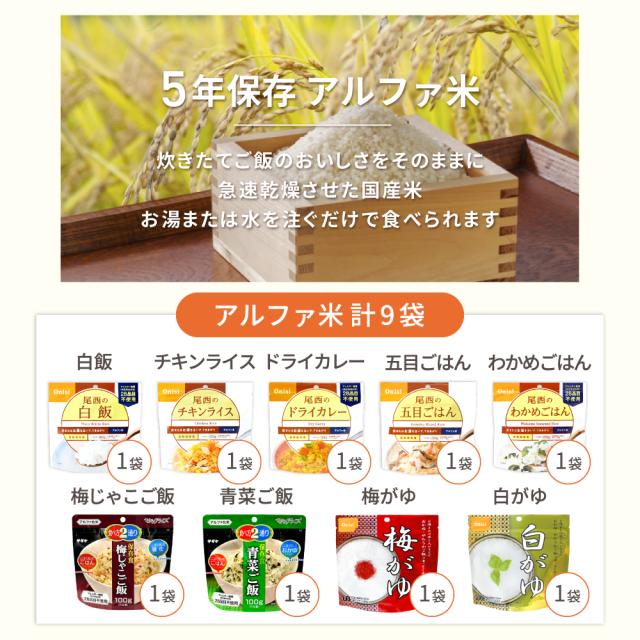 3人用/3日分(27食) 非常食セット アルファ米/パンの缶詰 家族3人分 3日間生きのびる (防災食 防災 食品 尾西 携帯おにぎり サタケ 安心米 保存食セット 防災セット 防災グッズ 災害備蓄用パン 生命のパン 防災用_4