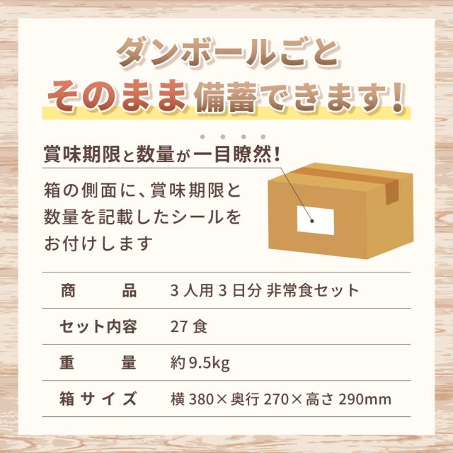 3人用/3日分(27食) 非常食セット【10年保存水付】アルファ米/パンの缶詰 家族3人分 3日間生きのびる (防災食 防災 食品 尾西 携帯おにぎり サタケ 安心米 保存食セット 防災セット 防災グッズ 災害備蓄用パン_9