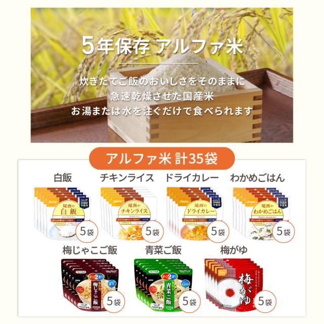 5人用/7日分(105食) 非常食セット アルファ米/パンの缶詰 (家族5人分 3日間生きのびる 防災食 防災 食品 尾西 携帯おにぎり サタケ 安心米 5年保存食セット 保存食 防災グッズ 災害備蓄用パン 生命のパン_4