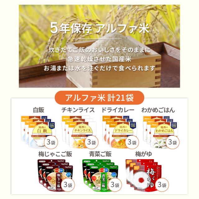 3人用/7日分(63食) 非常食セット アルファ米/パンの缶詰(家族3人分 7日間生きのびる 防災食 防災 食品 尾西 携帯おにぎり サタケ 安心米 5年保存食 防災セット 防災グッズ 災害備蓄用パン 生命のパン 防災用品_4