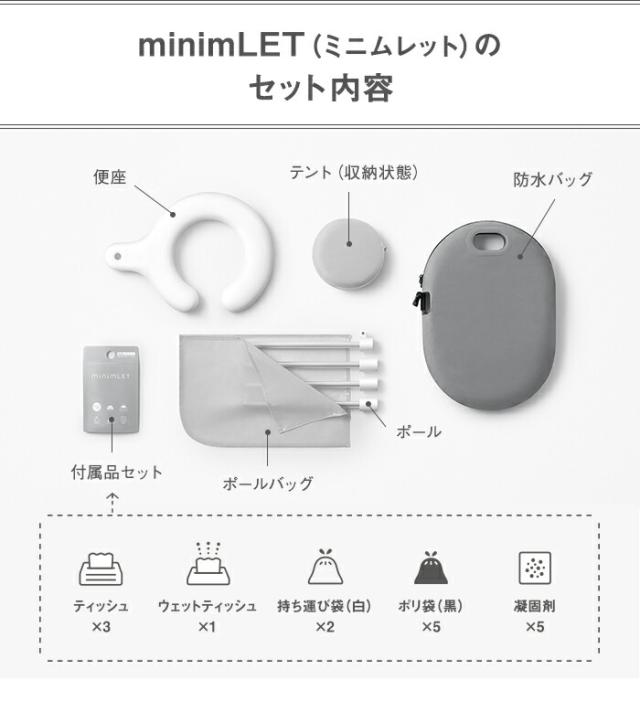 minimLET 簡易トイレ 軽量 コンパクト 簡易テント ティッシュ 簡易便座 ポンチョ 野外 傘 携帯トイレ