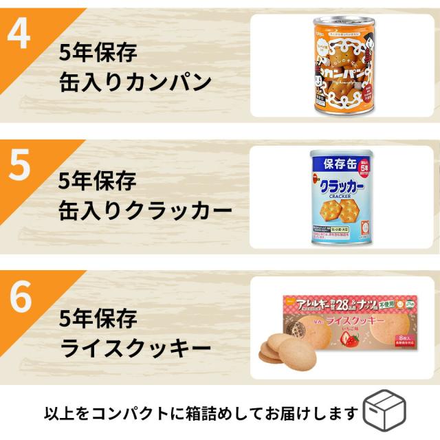 3日分 非常食セット 8セット(72食分) 10年保存水+5年保存食 詰め替え可能 Aセット HS5A08 アルファ米 保存パン 保存水 長期保存 3日間生きのびる 防災食 保存食 尾西 防災グッズ 災害備蓄 乾パン カンパン クラッカー 缶詰め お菓子_3