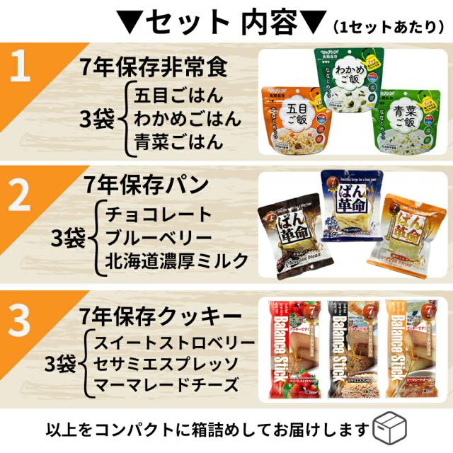 3日間分 非常食セット 4セット(36食分) 7年保存食 A アルファ米 保存パン 保存水 長期保存 3日間生きのびる 防災食 保存食 ななこめっつ ぱん革命 クッキー 防災グッズ 災害備蓄 お菓子 避難 災害時 HST7A04_2