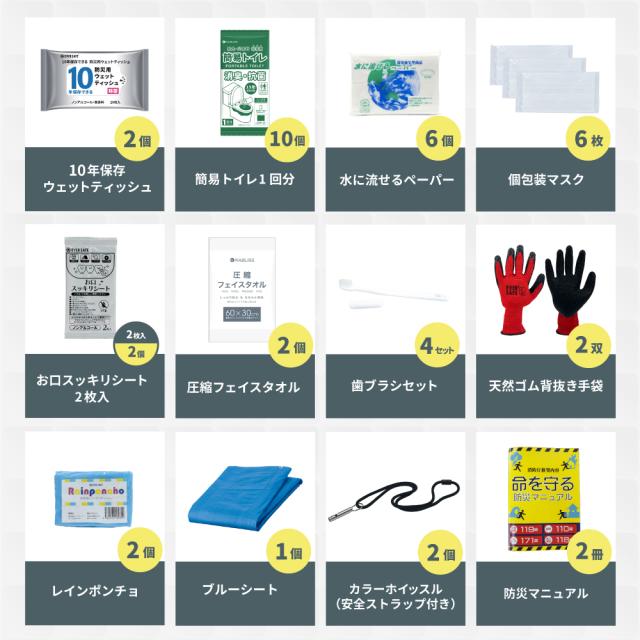 防災セット 2人用 EVERSAFE L3BRNB02 47Lビッグリュック 警戒レベル3 寝袋 スリーピングバッグ 防災士監修 防災グッズ 大容量 非常食 防災寝具 保存水