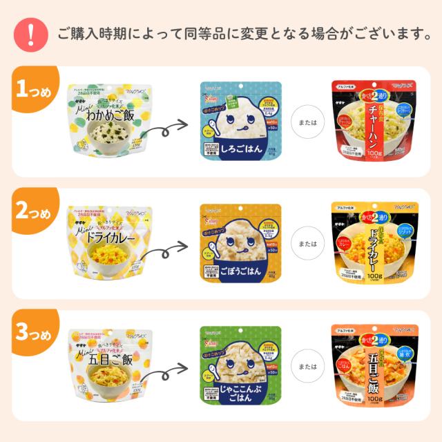 3日間分 非常食セット 8セット(72食分) 5年保存食 詰め替え可能 B アルファ米 マジックライス 保存パン 保存水 長期保存 3日間生きのびる 防災食 保存食 尾西 サタケ 防災グッズ 災害備蓄 ローリングストック HST5B08_7