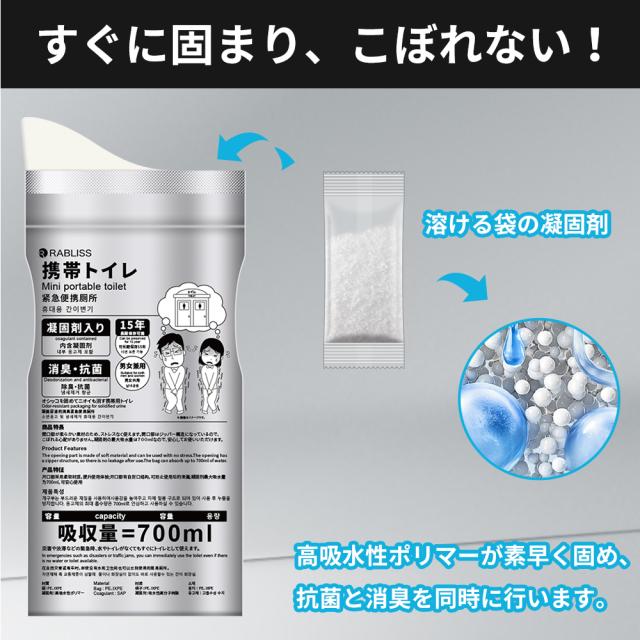 非常用トイレ 携帯トイレ 90セット 360回分 15年長期保存 男女兼用 簡易トイレ 700ml 吸収 KO377 RABILSS_2