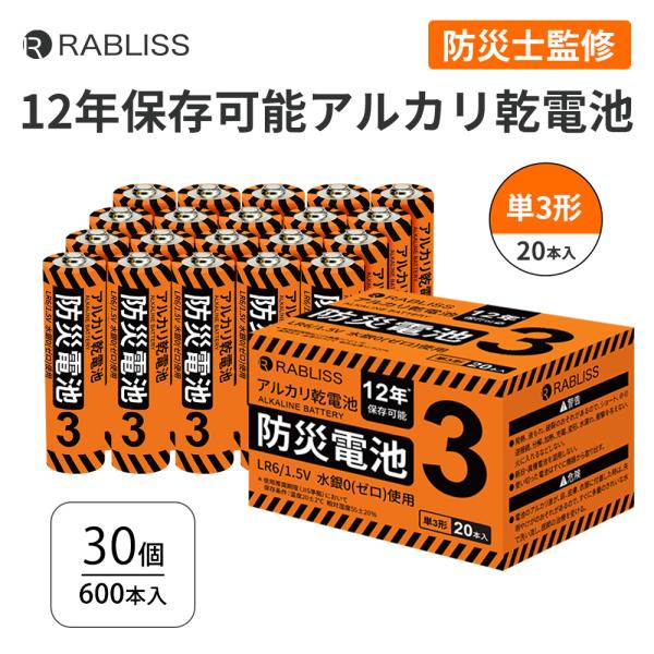 アルカリ乾電池 防災電池 単3形 20本入 30個セット 12年保存 乾電池 単3電池 防災士監修 長期保存 防災グッズ KO389