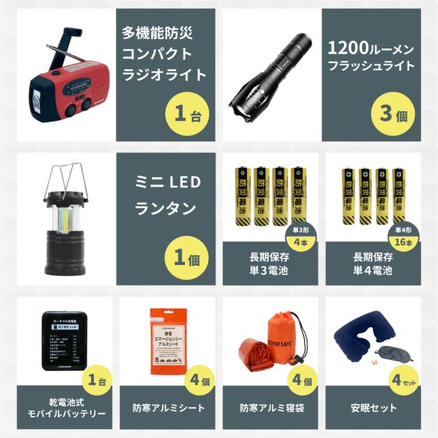 防災セット 中身だけ 4人用 防災士監修 非常用持ち出し袋 防災ラジオ 非常食 保存水 モバイルバッテリー 簡易トイレ 救急セット 衛生用品 警戒レベル4 L4NK04_1