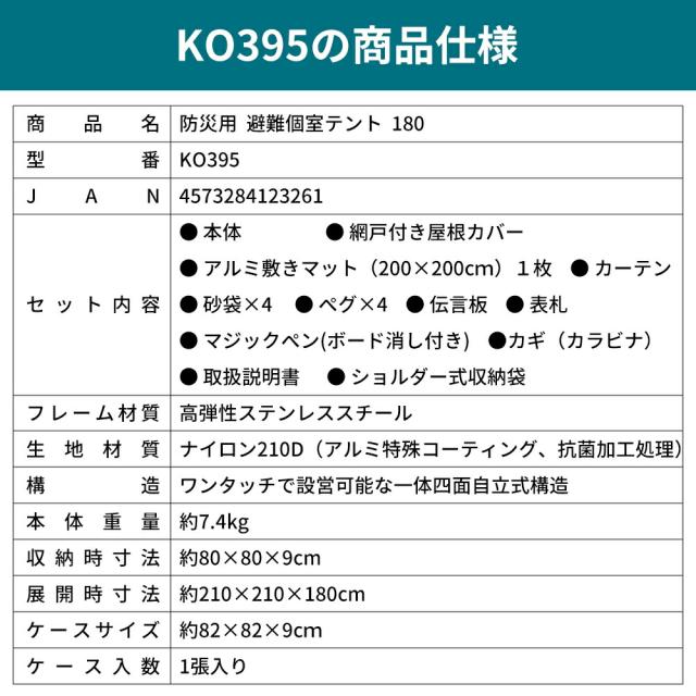 防災グッズ 防災用 避難個室テント 180 1個 シェルターテント プライバシー ファミリー 大型 軽量 パーティション 災害時 避難所 KO395 RABLISS_17