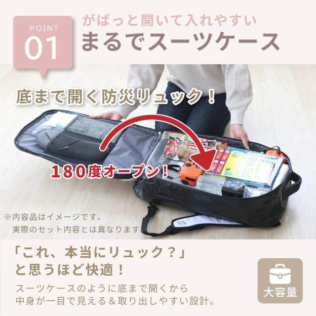 防災セット 1人用 底まで開く防災リュック L4TPHE01 警戒レベル4 ヘルメット ライナー付 防災士監修 防災リュック 非常食 保存水