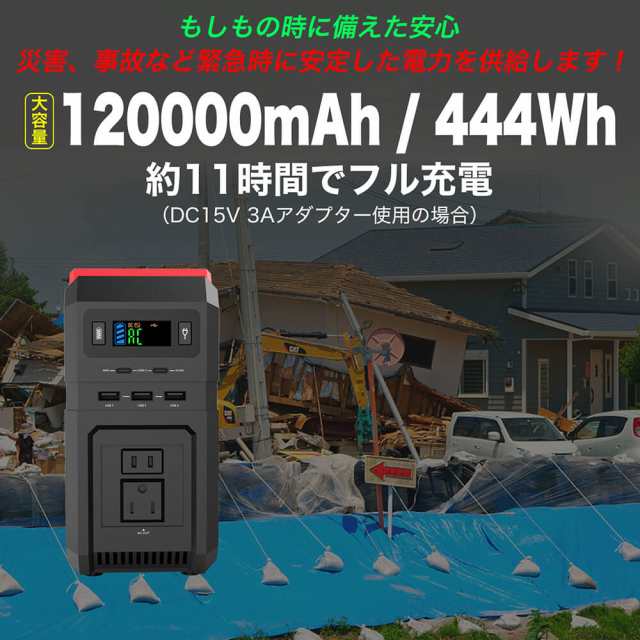 ポータブル電源 大容量 120000mAh・444Wh 蓄電器 家庭用 停電対策 非常