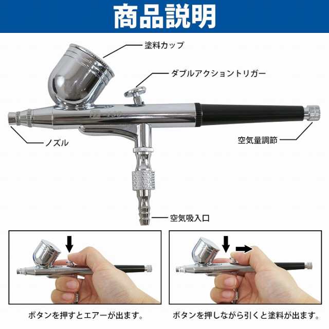 ダブルアクションエアブラシ 口径2種 0.2mm/0.3mm 塗装ガン 塗料ガン