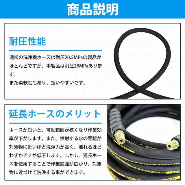 10m】高圧洗浄機用 高圧ホース 3分 3/8ネジ 延長ホース 業務用