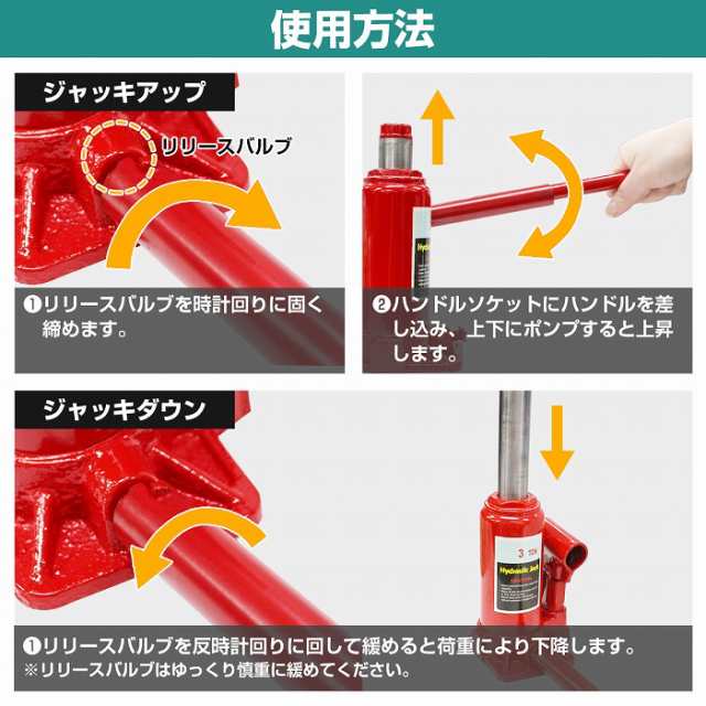 油圧式 ダルマジャッキ 最大荷重 3t 3トン ガレージジャッキ 油圧