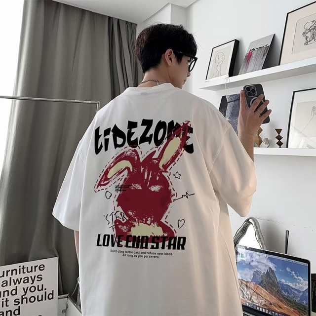 夏服 メンズ Tシャツ 半袖 五分袖 tシャツ メンズ ウサギ柄 薄手