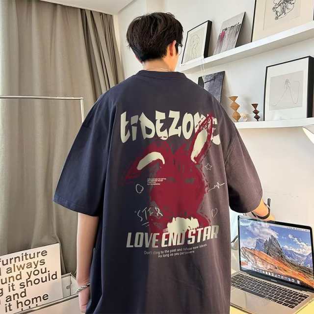 夏服 メンズ Tシャツ 半袖 五分袖 tシャツ メンズ ウサギ柄 薄手