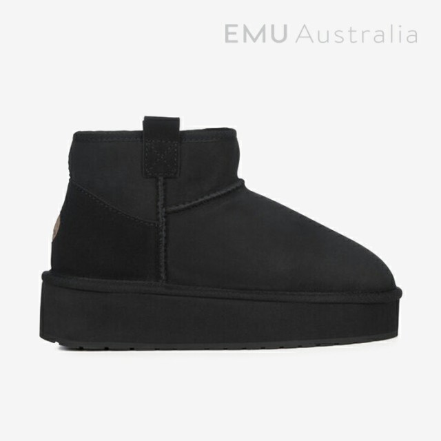 ＊EMU｜W Foy Flatform Micro Sheepskin/ エミュー/フォイ フラットフォーム マイクロ シープスキン ムートン/ブラック #