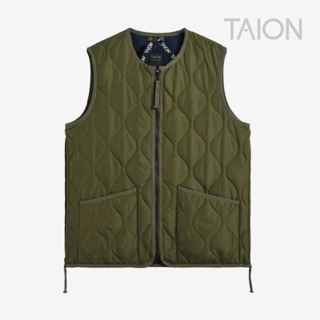 ・TAION｜Military Crew Neck W Zip Down Vest/ タイオン/ミリタリー クルー ネック ダブル ジップ ダウン ベスト/ダーク オリーブ #