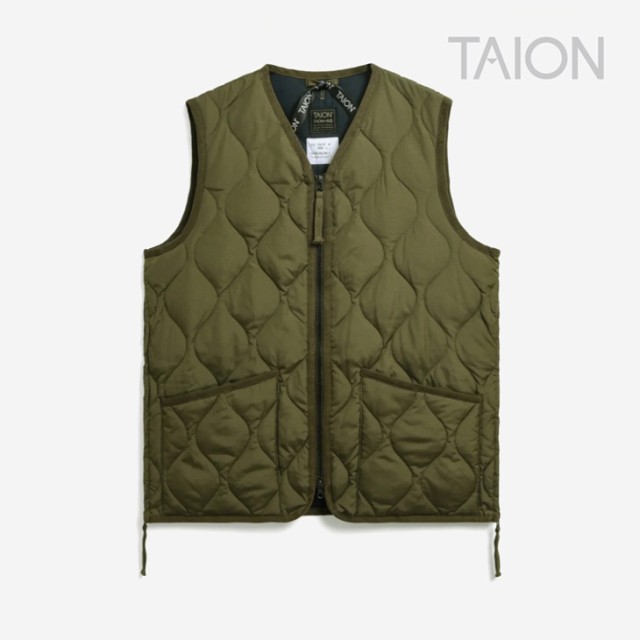 ・TAION｜W Military V Neck Zip Down Vest/ タイオン/ミリタリー ブイ ネック ジップ ダウン ベスト/ダーク オリーブ #