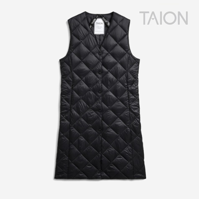 ・TAION｜W City Single Long Down Gilet/ タイオン/シティー シングル ロング ダウン ジレ/ブラック #