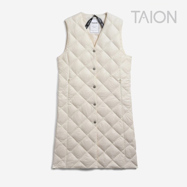 ・TAION｜W City Single Long Down Gilet/ タイオン/シティー シングル ロング ダウン ジレ/オフ ホワイト #