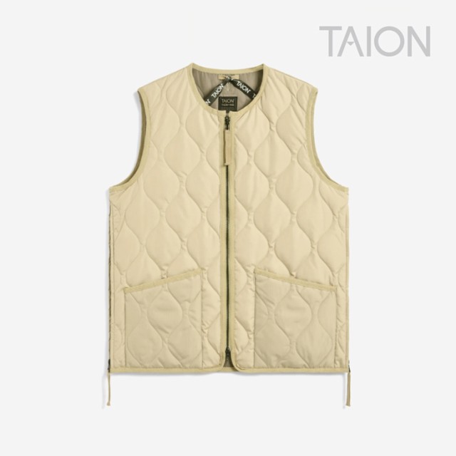 ・TAION｜W Military Crew Neck W Zip Down Vest/ タイオン/ミリタリー クルー ネック ダブル ジップ ダウン ベスト/クリーム #