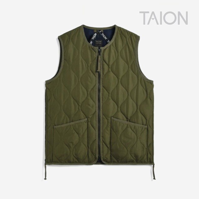 ・TAION｜W Military Crew Neck W Zip Down Vest/ タイオン/ミリタリー クルー ネック ダブル ジップ ダウン ベスト/ダーク オリーブ #