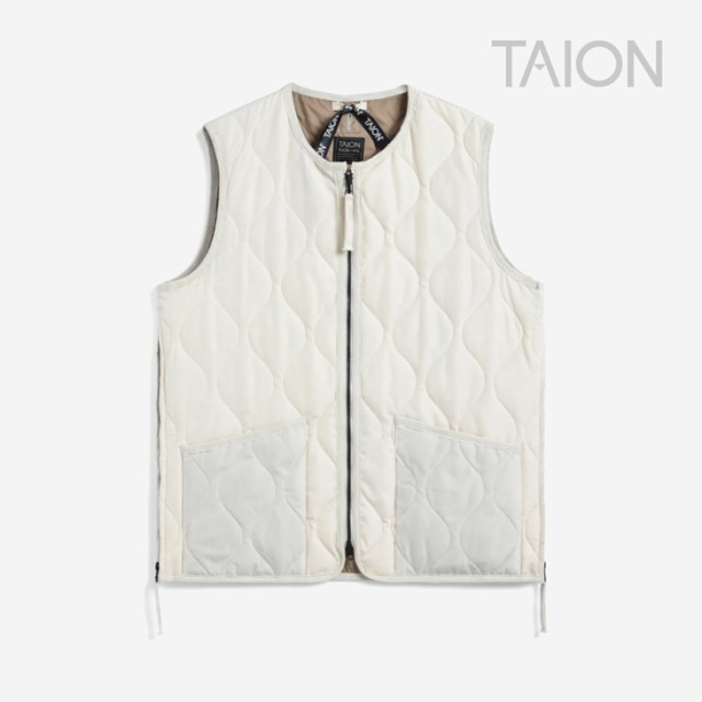 ・TAION｜W Military Crew Neck W Zip Down Vest/ タイオン/ミリタリー クルー ネック ダブル ジップ ダウン ベスト/オフ ホワイト #