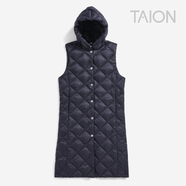 ・TAION｜W City Hood Long Down Gilet/ タイオン/シティ フード ロング ダウン ジレ/ダーク ネイビー #