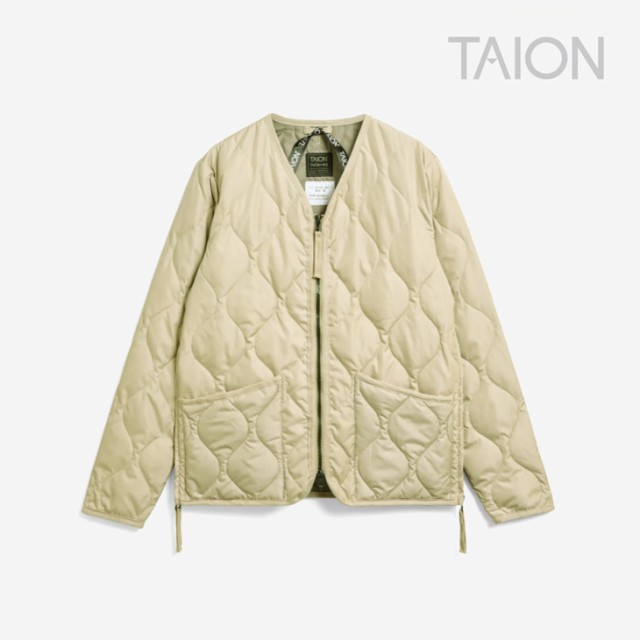 ・TAION｜W Military V Neck Zip Down Jacket/ タイオン/ミリタリー ブイ ネック ジップ ダウン ジャケット/クリーム #