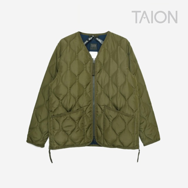 ・TAION｜W Military V Neck Zip Down Jacket/ タイオン/ミリタリー ブイ ネック ジップ ダウン ジャケット/ダーク オリーブ #