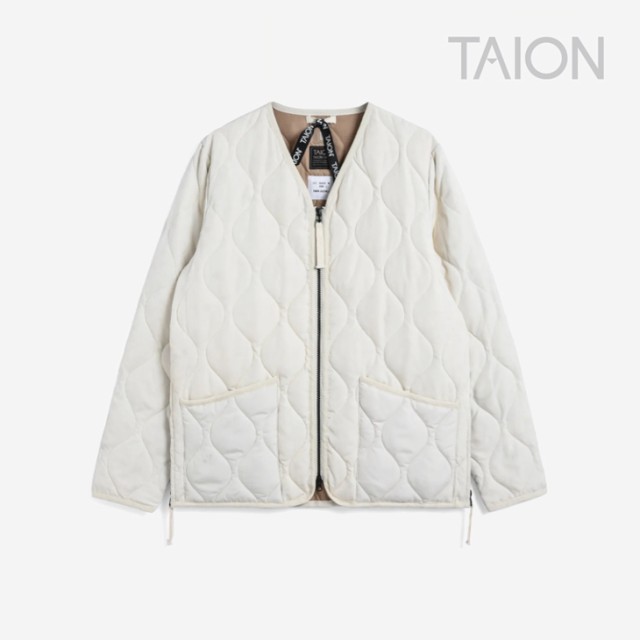 ・TAION｜W Military V Neck Zip Down Jacket/ タイオン/ミリタリー ブイ ネック ジップ ダウン ジャケット/オフ ホワイト #