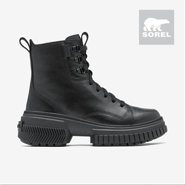 ・SOREL｜W ONA Avenue Boot Lace Waterproof Leather/ ソレル/アウトアンドアバウト アベニュー ブーツ レース ウォータープルーフ レザー/ブラックｘブラック #