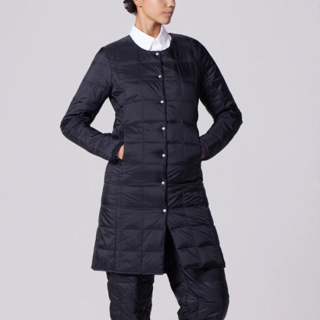 ・TAION｜W Basic Crew Neck Long Down Jacket/ タイオン/ベーシック クルー ネック ロング ダウン ジャケット/ダーク ネイビー #