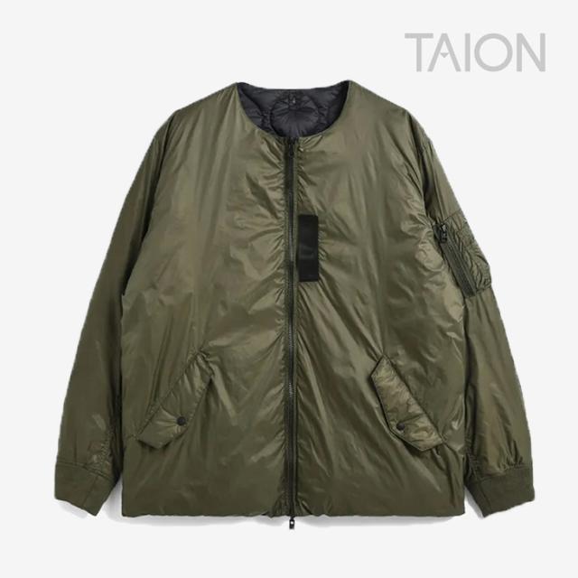 ・TAION｜Japan Special Reversible MA-1 Down Jacket Collarless/ タイオン/ジャパン スペシャル リバーシブル MA-1 ダウン ジャケット カラーレス/ダーク オリーブｘブラック #