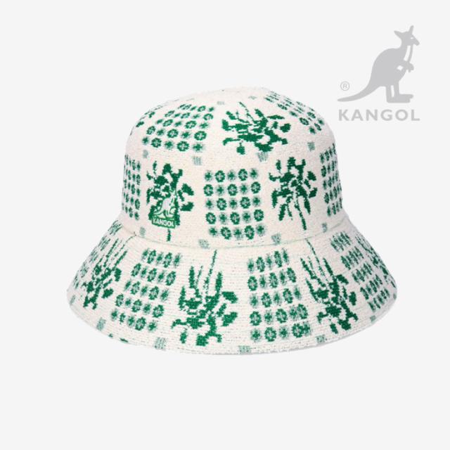・KANGOL｜Retro Quaint Audrey Bucket Hat Jacquard/ カンゴール/レトロ クウェイント オードリー バケット ハット ジャガード/ホワイトｘグリーン #