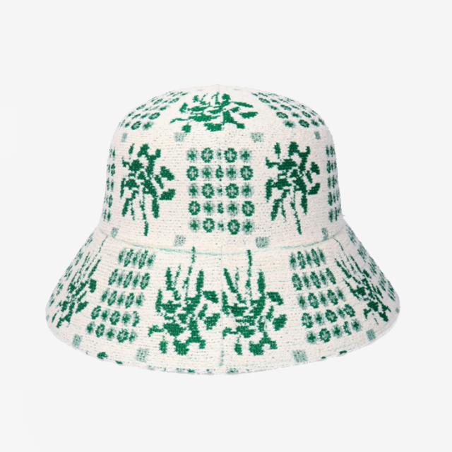 ：KANGOL｜Retro Quaint Audrey Bucket Hat Jacquard/ カンゴール/レトロ クウェイント オードリー バケット ハット ジャガード/ホワイトｘグリーン #_1