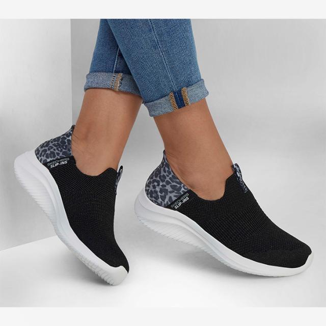 ：SKECHERS｜W Slip-Ins Ultra Flex 3.0 Natural Step/ スケッチャーズ/スリップインズ ウルトラ フレックス 3.0 ナチュラル ステップ/ブラックｘレオパード #_6