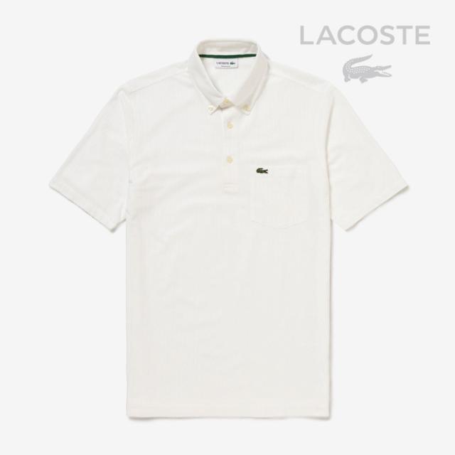 ・LACOSTE｜Pique Stripes Button Down Polo Shirt - Japan Made/ ラコステ/ピケ ストライプ ボタン ダウン ポロ シャツ ジャパン メイド/ホワイト #