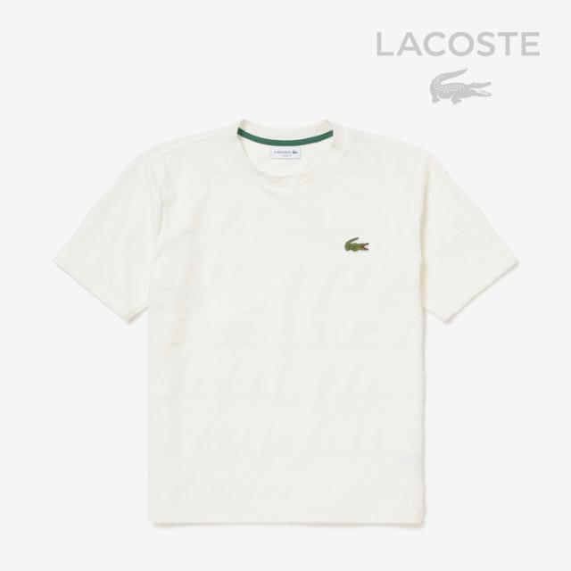 ・LACOSTE｜Pile Border SS T-shirt - Japan Made/ ラコステ/パイル プリント ストライプ Tシャツ ジャパン メイド/ホワイト #