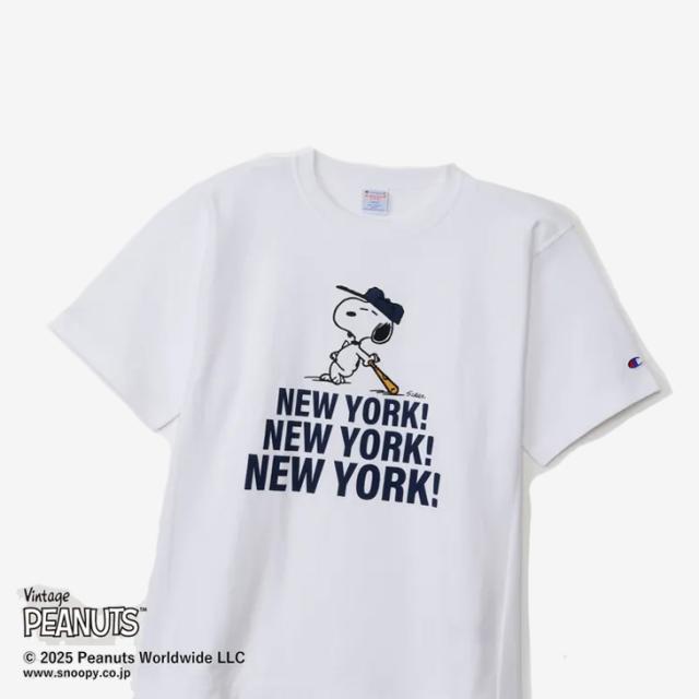 ：CHAMPION｜ｘPeanuts Reverse Weave SS T-Shirt Snoopy New York/ チャンピオン/ピーナッツ リバースウィーブ ショートスリーブ Tシャツ スヌーピー ニューヨーク/ホワイト #_1
