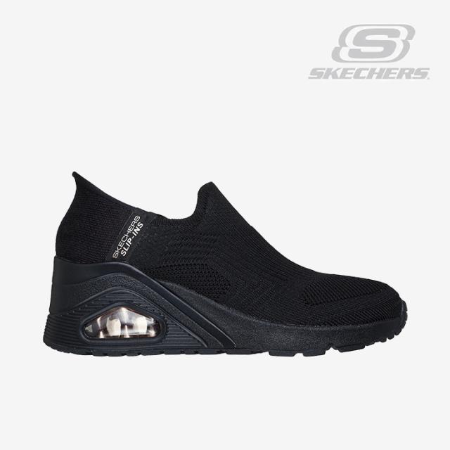 ・SKECHERS｜W Slip-Ins Uno Wedge Kickin Knit/ スケッチャーズ/スリップインズ ウノ ウェッジ キッキング ニット/ブラックｘブラック #