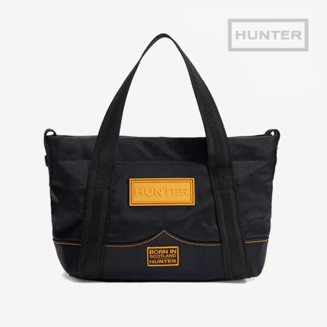 ・HUNTER｜Nylon Mini Topclip Tote Born In Scotland/ ハンター/ナイロン ミニ トップクリップ トート バッグ ボーン イン スコットランド/ブラックｘリッチオーカー #