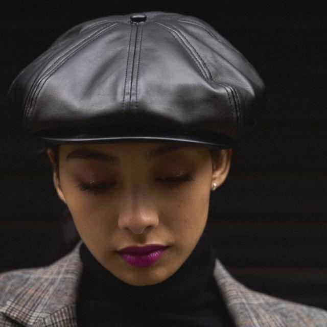：KANGOL｜Faux Leather Cap Hunting/ カンゴール/フェイク レザー キャップ ハンチング/ブラック #_4