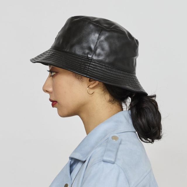 ：KANGOL｜Japan SMU Faux Leather Reversible Short Bucket Hat/ カンゴール/ジャパン リミテッド フェイク レザー リバーシブル ショート バケット ハット/ブラック #_6
