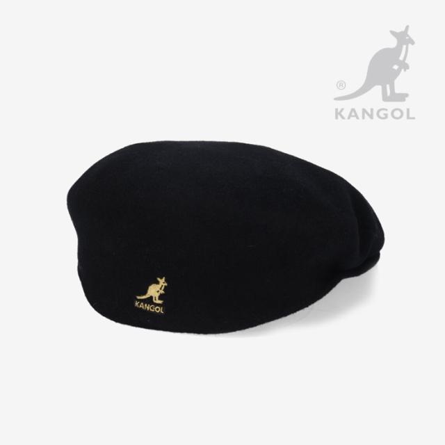 ・KANGOL｜Wool 504 Hunting/ カンゴール/ウール ハンチング バックトゥフロント ベレー/ブラックｘゴールド #
