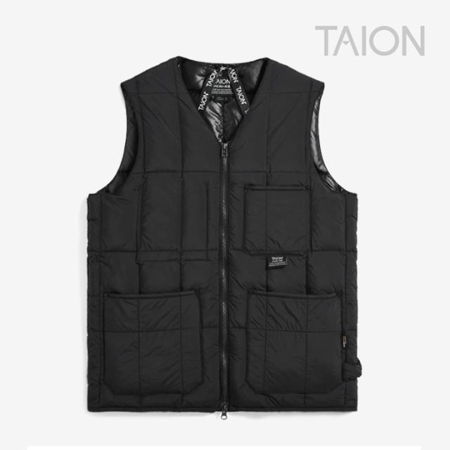・TAION｜Work V-Neck W Zip Down Vest/ タイオン/ワーク Vネック ダブル ジップ ダウン ベスト/ブラック #