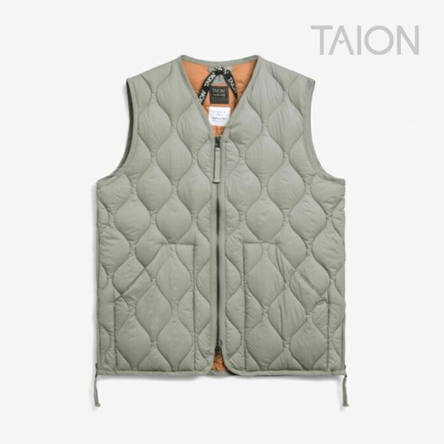 ・TAION｜Military V-Neck W Zip Down Vest Softshell/ タイオン/ミリタリー Vネック ダブル ジップ ダウン ベスト ソフトシェル/ダークセージグリーン #