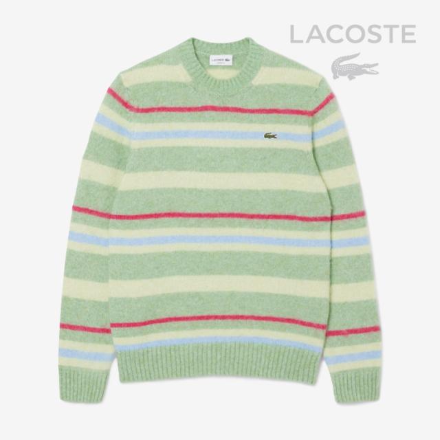 ・LACOSTE｜Alpaca Blend Striped Knit Sweater/ ラコステ/アルパカ ブレンド ストライプド ボーダー ニット セーター/グリーン #
